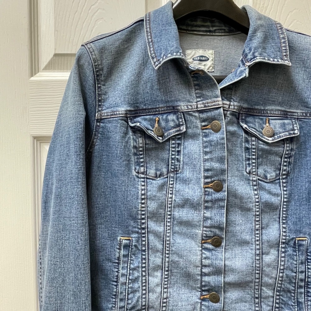 Old Navy Jean Jacket Womens Extra Small Blue Trucker Button Up Stretch Denim
